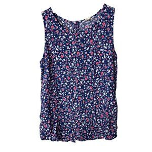 Caslon Womens Tank Top Size XXS Button Down Back Floral Multicolor Viscose
